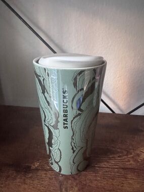 Starbucks Fall Green Silver Ceramic Tumbler